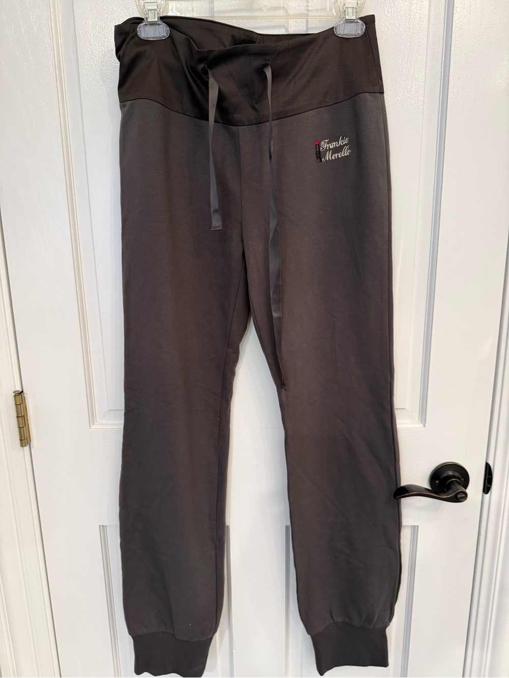 Frankie Morello Black and Charcoal Silk Blend Drawstring Joggers NWT